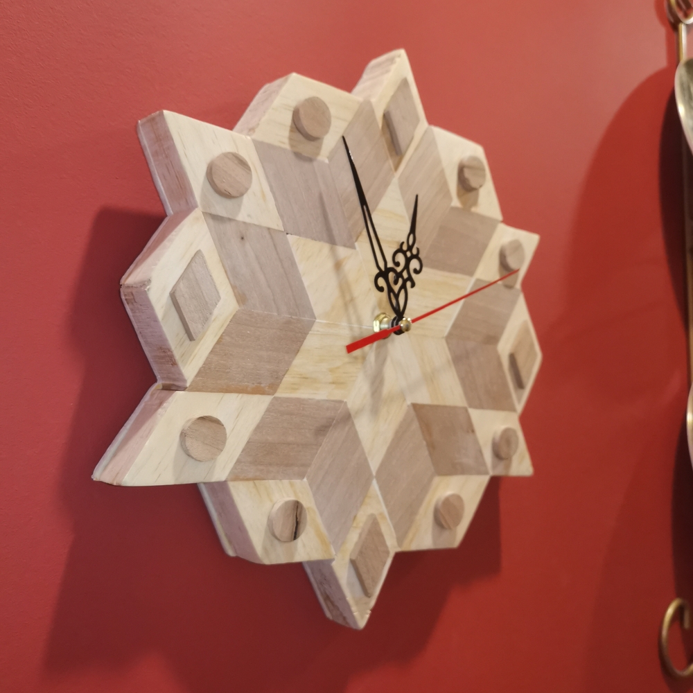 Geometric Wooden Mosaic Wall Clock - Picture 4 of 11